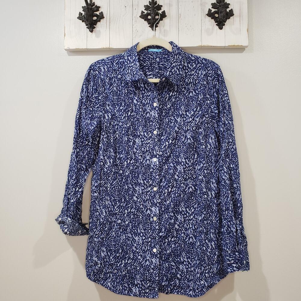 J McLaughlin Lois Blouse Blue Beatriz Spot Print Top M